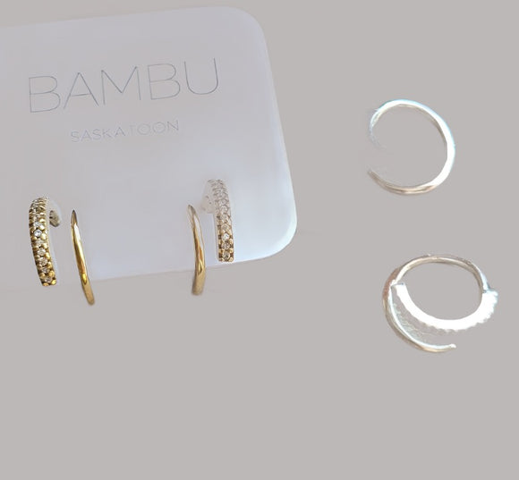Bambu Cuff Earrings - gold & silver