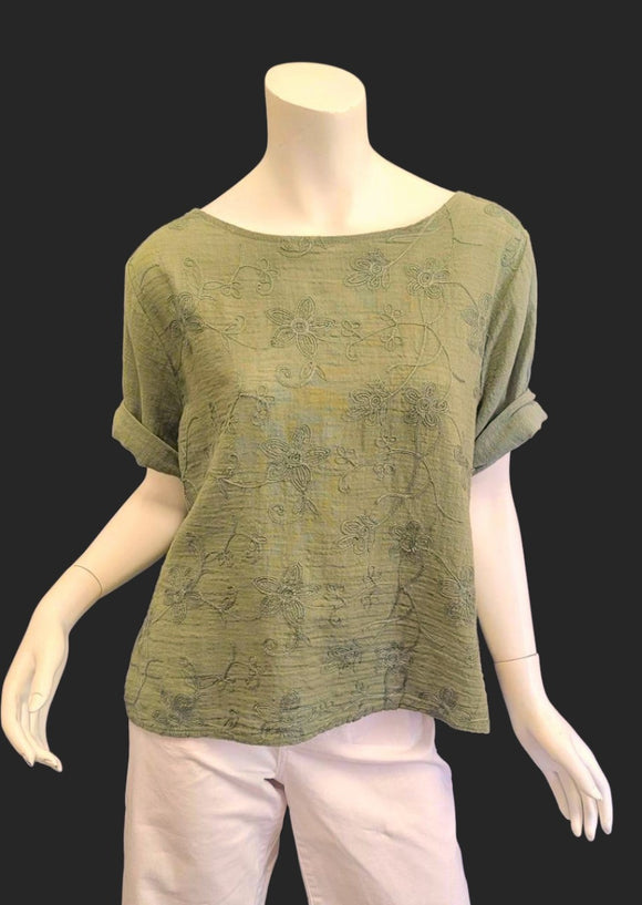 Femme Fatale Back Button Top in Sage