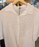 Femme Fatale Linen Blouse w/ Floral Embroidery