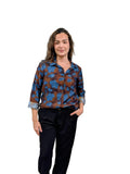 Femme Fatale Button Up Teal Print Blouse