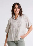 Femme Fatale Linen Blouse w/ Floral Embroidery