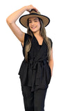 M Made in Italy Linen Sleeveless Belted Top