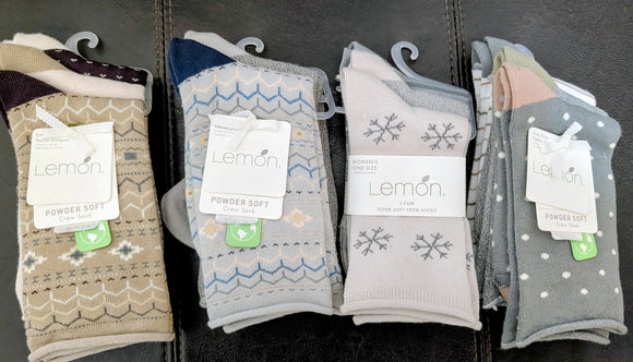 Lemon 3 pack Powder Soft Crew Socks - 4 options