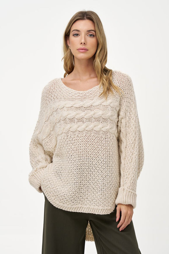M High Low Cable Knit Sweater