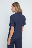 Renuar Short Sleeve Linen Top in Indigo