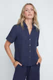 Renuar Short Sleeve Linen Top in Indigo