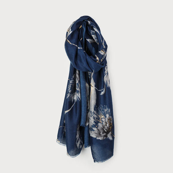 Caracol Lightweight Lurex Print Scarf Navy