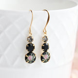 A Pocket of Posies Vintage Glass Earrings Black w/ Pink Rose