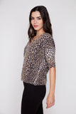 Renuar Leopard Print Button Up Sweater