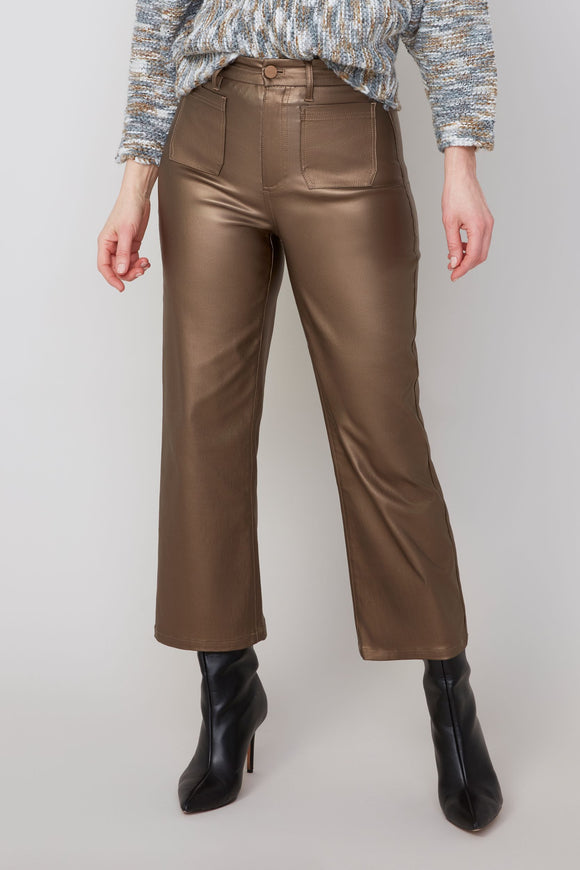 Renuar Coated Wide Leg Ankle Pants
